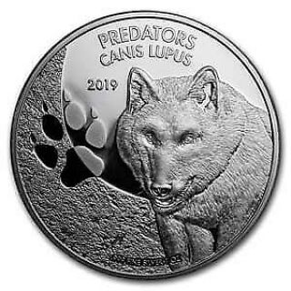 2019 Democratic Republic Of Congo 1 Oz Silver Canis Lupus Wolf Bu W/ - Rare