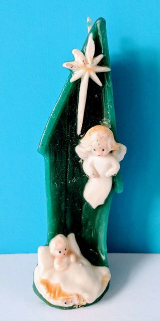 Vintage Rare Blue Gurley Angel With Baby Jesus In Manger Christmas Candle