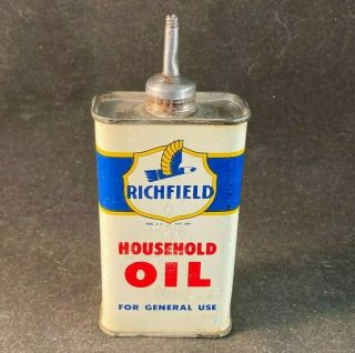 Vintag Richfield Household Oil Handy Oiler Lead Top Rare Old Advertising Tin Can