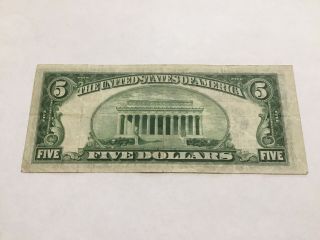 VINTAGE rare VINSON $5 1934 - B FEDERAL RESERVE NOTE FIVE DOLLARS CHICAGO G GREEN 3