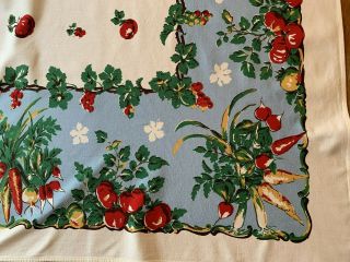 Rare Vintage Vegetable Radish Cherry Tomatoes Carrots Tablecloth Parisian Design