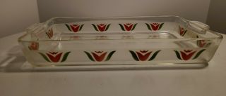 Vintage Rare Pyrex Htf Frosted Red Tulip Baking Dish