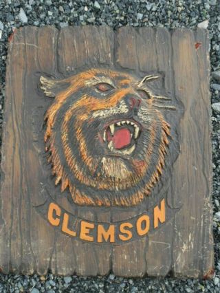 Vintage Rare Clemson Tigers 20 X 24 Wood Like Molded Polyurethane Sign Wall Art