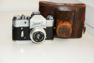 Rare 1961 Zenit - 3 Soviet Vintage Slr 35 Mm Film Camera W/s Lens " Industar - 50 "