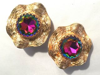 RARE - VINTAGE JUDY LEE - WATERMELON HELIOTROPE CLIP - ON EARRINGS - GOLD PLATED 3