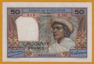 MADAGASCAR & COMOROS 50 FRANCS FIRST ISSUE 1950 - 51 PICK 45a XF,  RARE NOTE 2