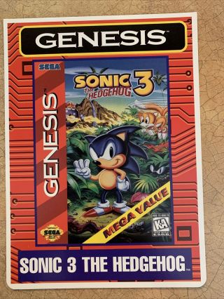 Rare Sonic The Hedgehog 3 (sega Genesis 1997) - Toys " R " Us Vidpro Display Card