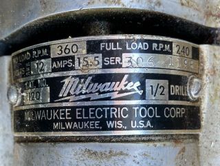 Rare Vintage Milwaukee no.  2780 right hand 12V Corded drill Collectors Piece 3