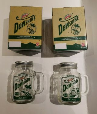 Rare Dewshine Limited Edition Mason Jars 1 And 2 Mountain Mtn Dew Shine Boxed