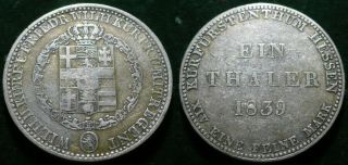 Rare German Hesse - Cassel 1839 Wilhelm Ii & Friedrich Wilhelm Thaler Ar Coin