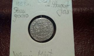 Coin Collectable Rare Old 1557 King S.  Augustas.  1/2 Grosz.  Lithuania - Poland Silver