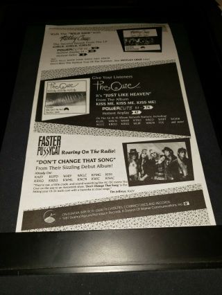 The Cure/motley Crue/faster Pussycat Rare Radio Promo Poster Ad Framed