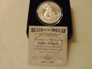 Rare Ssg - M.  O.  2017 Silver Shield Dollar Dragon Proof 1 Oz 608 D.  D.  Series 3