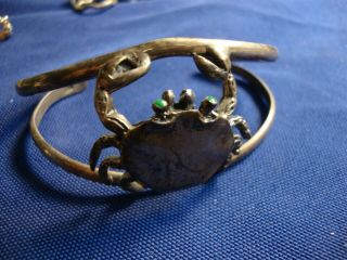 Rare Crab Turquoise Sterling Silver Old Pawn Big Chunky Bracelet