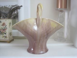 Fabulous Rare Largest Size 1 - 12 Remued Pottery Basket Vase In Mauve Sand Tones