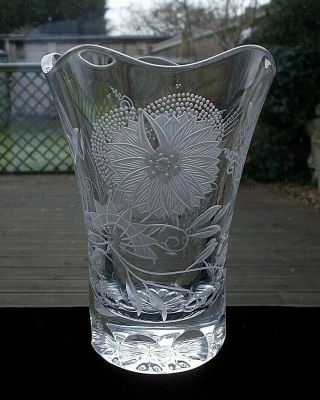 Rare Meissen Blue Onion Design Lead Crystal / Cut Glass 5 " Vase Signed