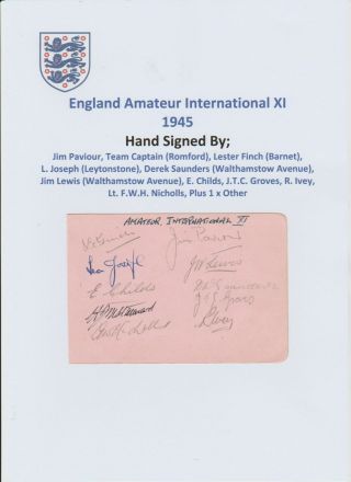 England Amateur Intl Xi 1945 Rare Autograph Book Page 10 X Signatures