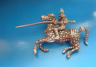 Marcasite Knight On Horse With Lance Sparkling Brooch Pin On Silver Backing Rare