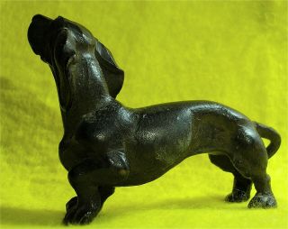 Rare Quality Antique Hand Carved Small Black Forest Dachshund Dog