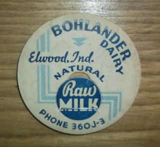 Vintage Milk Bottle Cap : Bohlander Dairy Of Elwood Indiana Cap Only Rare