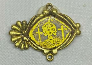 Roman Ancient Sandwich Glass With Gold,  And Gold Plated Frame Rare Piece P00t3