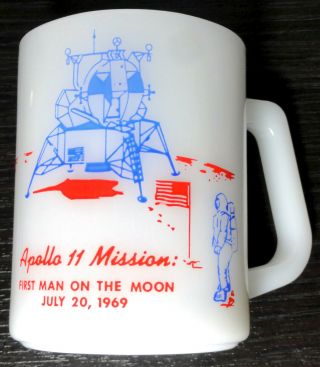 Federal Milk Glass Vtg Mug Cup Apollo 11 Moon Landing Lunar Space 1969 Very Rare