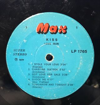 Kiss LOVE GUN LP Turkish Pressing MAX 1765 Vinyl GLAM RARE 1977 Hard Rock RARE 3