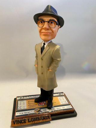 Rare Vince Lombardi Green Bay Packers " Ice Bowl " Ticket Base Bobble Head 917