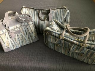 Vintage French Luggage Company - Three - Piece Set In Rare “reeds” Pattern