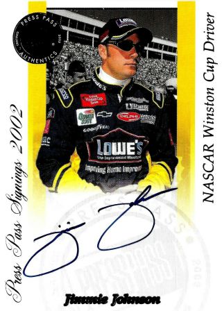 2002 Jimmie Johnson Authentic Autograph Very Rare From Press Pass