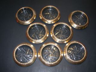 Rare Set Of 8 Vintage Pressed Glass And Gold Tone Rim Coasters By Golden Ray