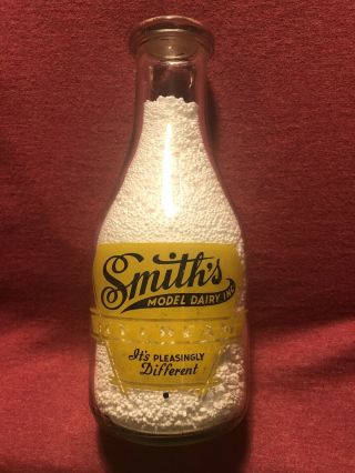 Rare Vintage Smith’s Model Dairy Inc Ice Cream Milk Bottle 1 Quart