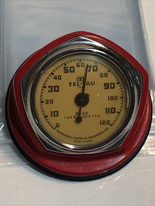 Vintage Tel - Tru Desk Thermometer.  Made In Usa.  Red.  Rare