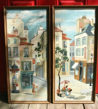 Set Of 2 Vintage Paint By Number Paris Suburbs Palmer Pann Mcm Painting Rare