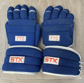 Rare Vintage Blue Stx 770 Lacrosse Gloves Made In Korea Leather Palm