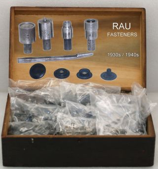 Rare Vintage Rau Snap Buttons Wwii With Authentic Dies Metal Installation Tools