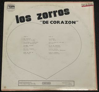 Los Zorros - “De Corazon” RARE Pressing 12” Vinyl Record LP 2