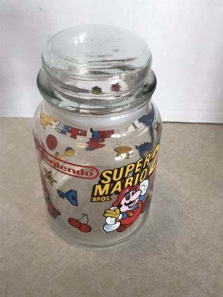 Vintage 1989 Nintendo Nes Mario Bros 2 Glass Canister Jar With Lid Rare