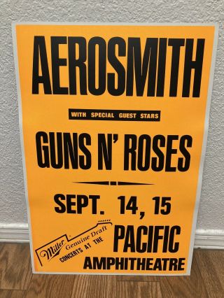 Vintage Guns N Roses Aerosmith Concert Poster 1987 Rock Rare
