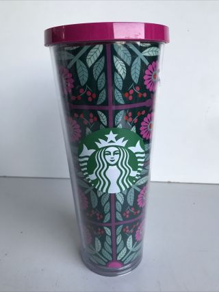 Starbucks Pink Fuchsia Flower Tumbler Arendelle Ana 24oz Venti Cold Cup Rare Hg3