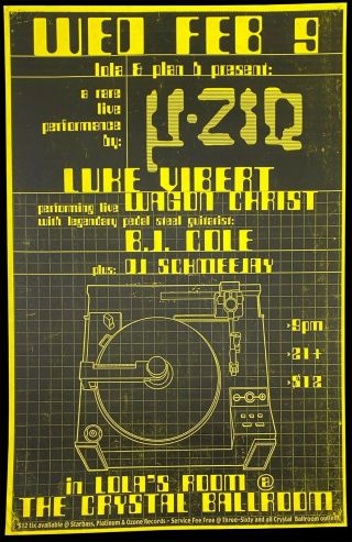 U - Ziq Luke Vibert Aphex Twin Concert Poster Portland 2000 - Rare Promo