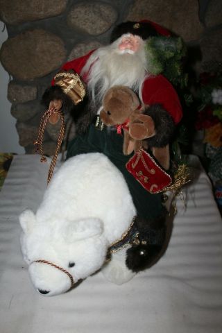 21 " Santa Riding On Polar Bear Plush Animal Holiday Decor Rare