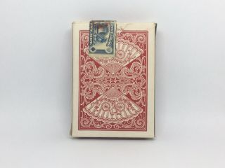 Vintage Tax Stamp Bicycle Fan Back Playing Cards - Red - Rare 2
