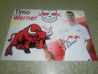 Timo Werner Hand Signed Very Rare Design Red Bull Leipzig Photo