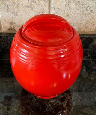 Rare Vintage HALL’s China Art Deco Cookie Jar Red 2