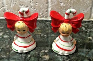 Lefton Christmas Candy Cane Pixie Elf Salt And Pepper Figurine Rare