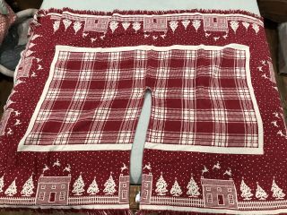 Vintage Ll Bean Woven 100 Cotton Red/white Fringed Christmas Tree Skirt Rare