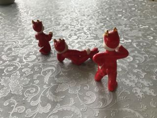 Innocent Pitchfork Carrying Red Devils,  Ceramic Figurines,  Japan 1950s Rare 3