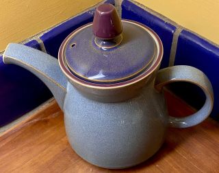 Denby Storm Gray/plum Pullman Teapot 7 1/2 " Tall,  9 " Wide.  - Rare - Vhtf