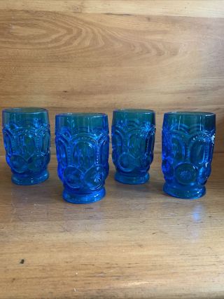 Rare Set Of 4 Le Smith Moon And Stars 11 Oz Flat Tumblers In Colonial Blue 5”
